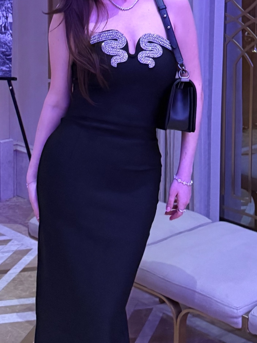 Strapless Black Evening Gown with Silver Embellished Neckline - Picture 4 of 5
